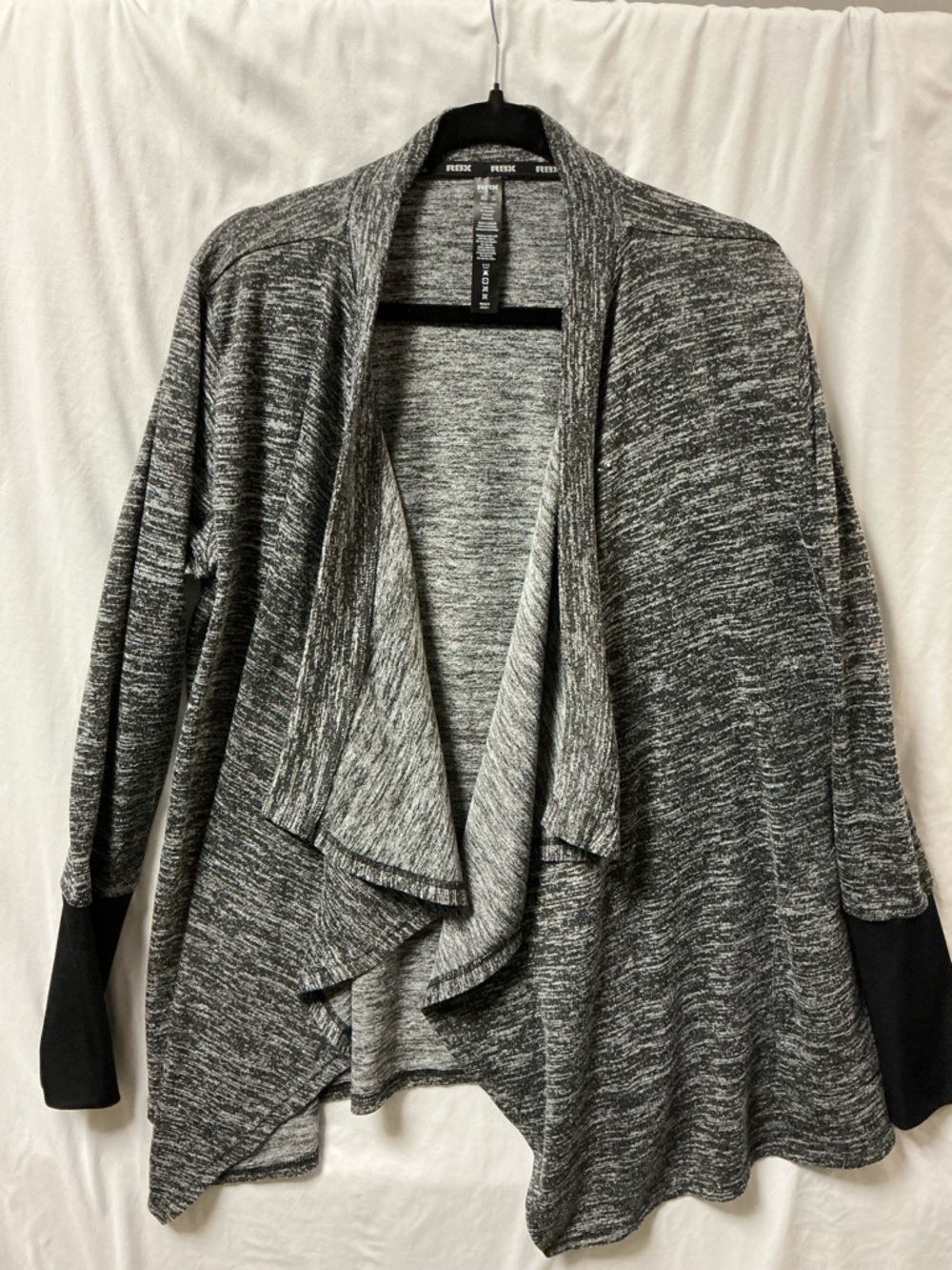 RBX Gray Marled Open-Front Draped Cardigan with Black Cuffs